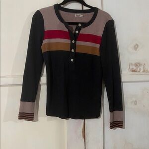 Faherty Women’s Mikki Henley Throwback Stripe Size Medium Cotton Cashmere Ribbed